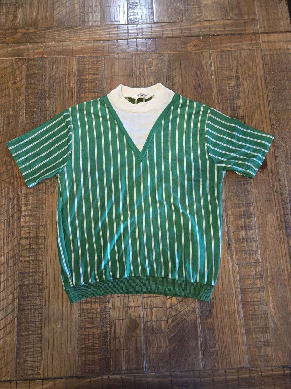 vintage Revere green and white striped shirt Size M